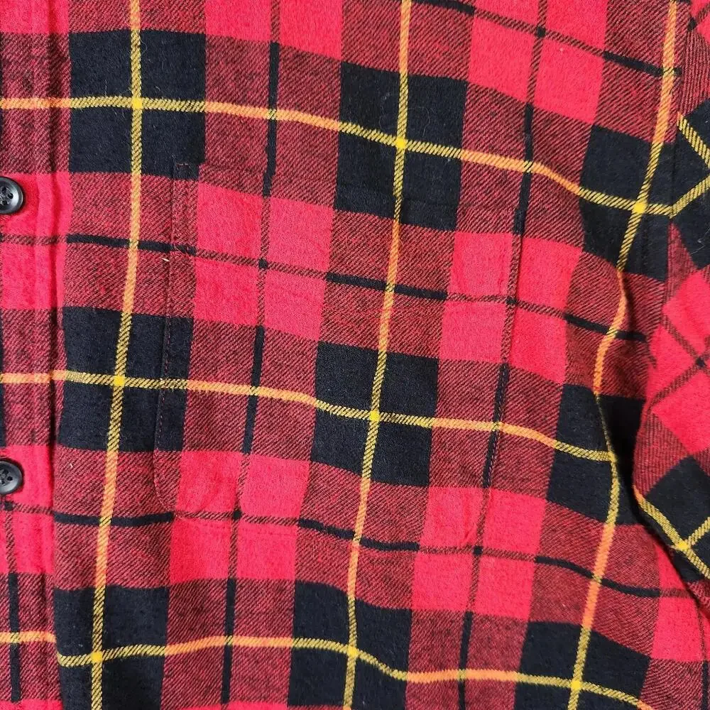 J Crew Flannel Shirt Red Black‎ Plaid L Classic Fit Heavyweight Button Up Grunge